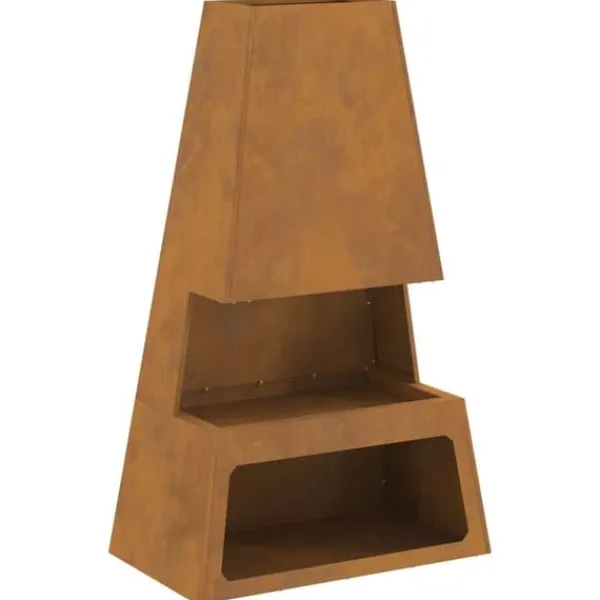 Best Medelstor konformad eldstad i Corten-stål med vedförvaring | Storlek: 60x35x100 cm | Färg: Brun Vedeldade Kaminer