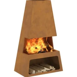 Best Medelstor konformad eldstad i Corten-stål med vedförvaring | Storlek: 60x35x100 cm | Färg: Brun Vedeldade Kaminer