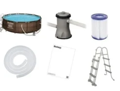 Clearance Mega Stor Inflaterbar Pool i Ratanlook med Filterpump, Stege & Skydd - Perfekt för Sommarunderhållning Pooler