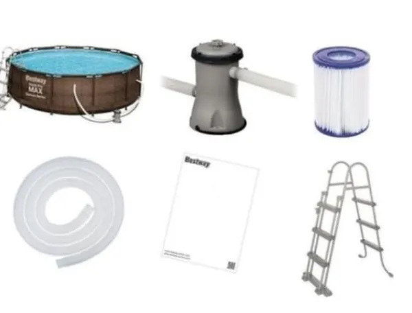 Clearance Mega Stor Inflaterbar Pool i Ratanlook med Filterpump, Stege & Skydd - Perfekt för Sommarunderhållning Pooler