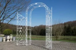 Discount Melissa Metal Rose Arch with Gate - White, Climbing Plant Support, Garden Decor, 220x120x40cm Valvbågar, Spaljéer, Bersåer & Pergolor