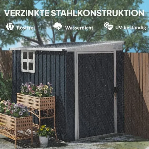 Metallförråd för trädgården, 128x193x181 cm, Mörkgrå