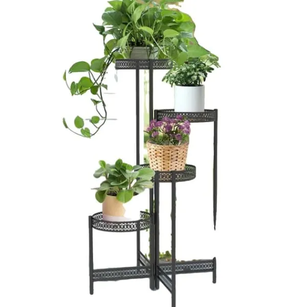 Sale Metallväxtställ, hopfällbart, högt blomkruksställ, 4 TierBlack Krukor & Växtbehållare