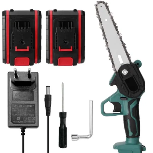 Mini kedjesåg - Batteridriven grensåg - 21 V - 15 cm svärd - Borstad motor - Anti-slip handtag - För trädgård & fruktodling - Svart