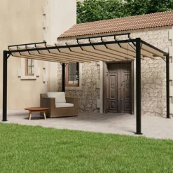 Discount Modern paviljong med lamelltak 3x4 m | Färg: Taupe | Material: Tyg och aluminium Valvbågar, Spaljéer, Bersåer & Pergolor