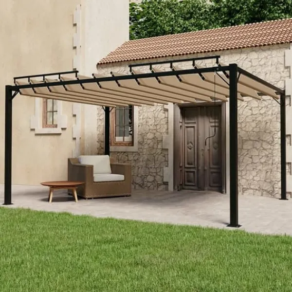 Discount Modern paviljong med lamelltak 3x4 m | Färg: Taupe | Material: Tyg och aluminium Valvbågar, Spaljéer, Bersåer & Pergolor
