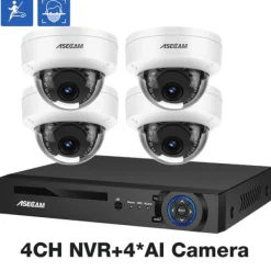 Best 8MP 4K Säkerhetskamerasystem, AI Ansiktsigenkänning, Nattseende,4CH NVR 4 AI kamera, 1T Säkerhetsmonitorer & Videokameror