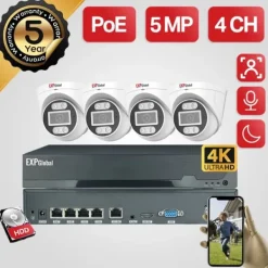 Discount 5MP POE CCTV-kamerasystem, 4-kanals videoingång, infraröd nattseende,1T, 4CH 4 Kuppelkamera Säkerhetsmonitorer & Videokameror