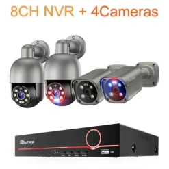 8MP Säkerhetskamerasystem, Nattsyn, AI-detektering, Tvåvägsljud,