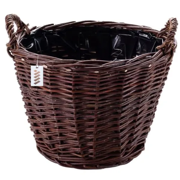 Mörk rottingkorg för skörd av frukt, grönsaker, potatis, blomkruka, ballong, 45 cm, jute, fäst med remmar