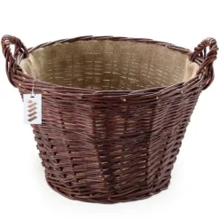 Mörk rottingkorg för skörd av frukt, grönsaker, potatis, blomkruka, ballong, 45 cm, jute, fäst med remmar
