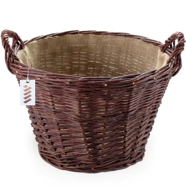 Mörk rottingkorg för skörd av frukt, grönsaker, potatis, blomkruka, ballong, 45 cm, jute, fäst med remmar
