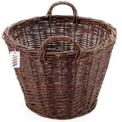 Mörk rottingkorg för skörd av frukt, grönsaker, potatis, blomkruka, ballong, 45 cm, jute, fäst med remmar