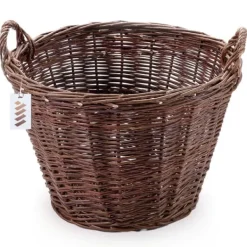 Online Mörk rottingkorg för skörd av frukt, grönsaker, potatis, blomkruka, ballong, 30 cm, jute, fäst med remmar Trädgårdskorgar