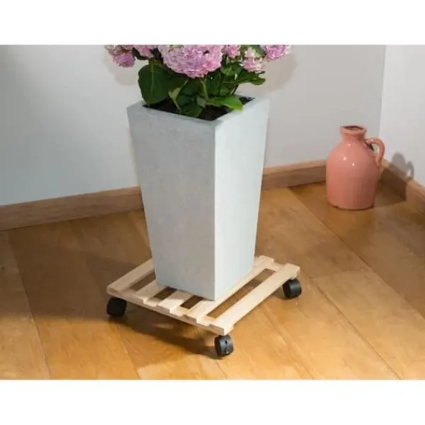 New NATUR Hyllan på hjul för växter - Gran - H7,4 x 35 x 35 cm Stöd Med Hjul, Säten & Knäskydd För Trädgårdsskötsel