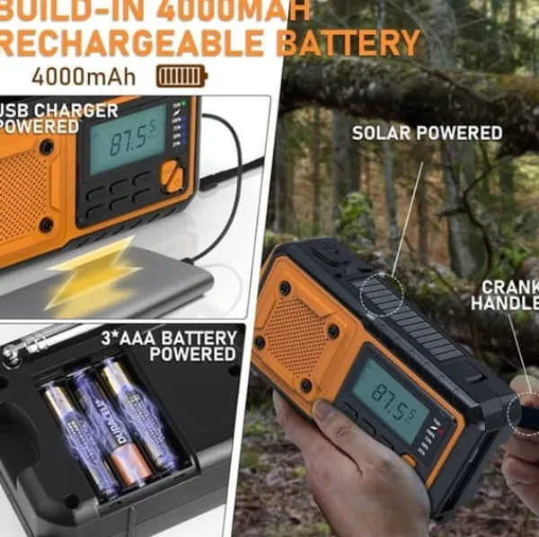 Hot Nödradio 4000mAh - AM/FM/SW handvevad radio med solceller USB, ficklampa, läslampa, SOS-larm, lämplig för camping, vandring och nödberedskap Beredskapsplaner