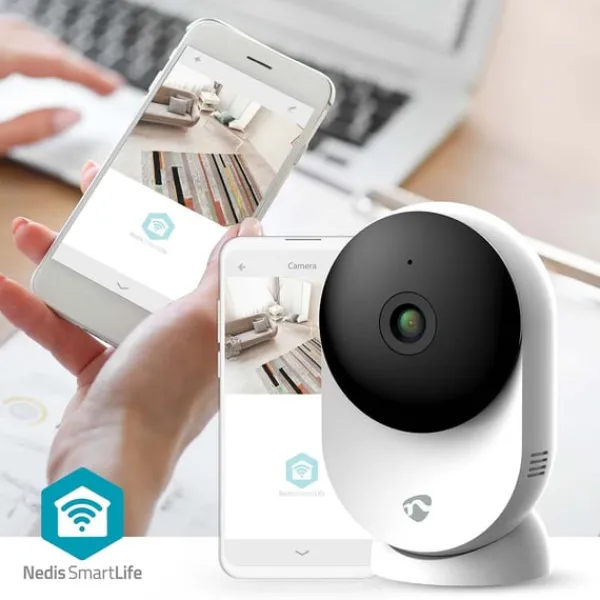 Nedis SmartLife Inomhus Kamera | 3MP Full HD 1296p | microSD (ingår inte) / Molnlagring (tillval) / Onvif | Med rörelsesensor | Nattsikt | Vit Säkerhetsmonitorer & Videokameror