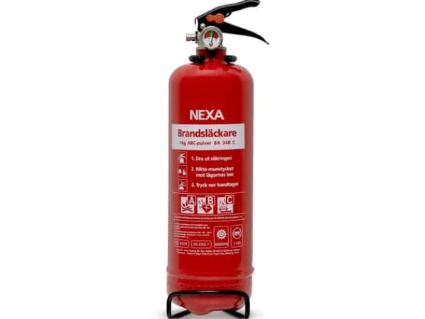 Nexa brandslukker, rød 1 kg pulver 8A 34B C Brandsläckare