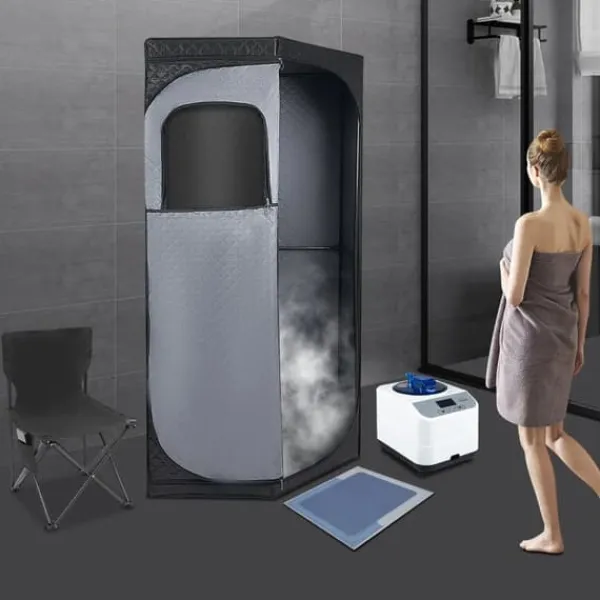 Best Ångsauna för Hemmet - Bärbart Femkantigt Tält Kit - 1350 W Ångare - Hopfällbar Stol - Digital Kontroll - 9 Värmelägen - Avslappning och Detox Bastu