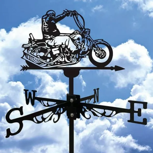 OBOSOE 1 stycke retro vindfläkt, metallsilhuett av en motorcykelryttare, vindriktningsindikator, gårdstak, terrass, gräsmatta, gårdsdek Vinddekoration