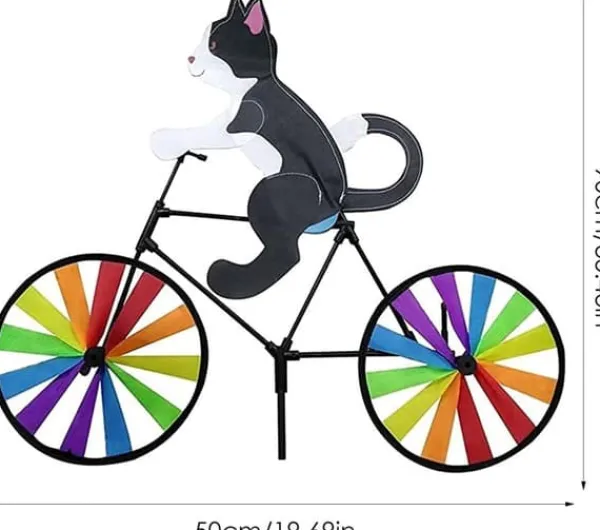 Best OBOSOE Vindsnurra med cyklande katt – 3D trädgårdsdekoration för utomhusbruk Vinddekoration