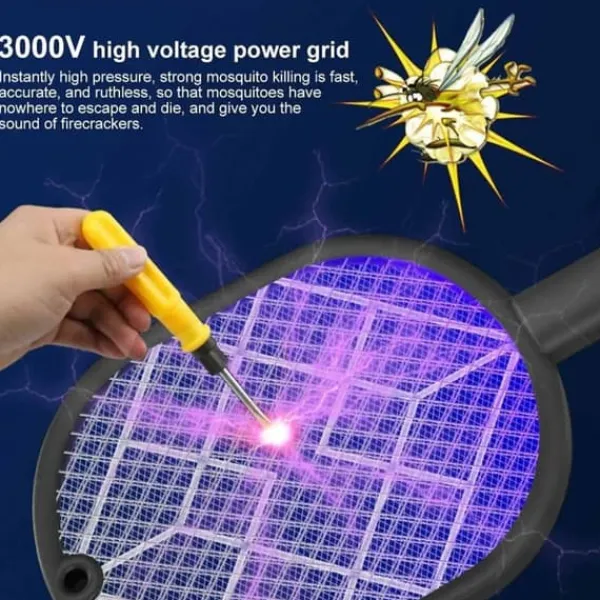 OBOSOE Electric Mosquito Racket, Fly Swatter Racket Uppladdningsbar Bug Zapper Racket Myggfälla ljus Uppladdningsbart myggfälla ljus