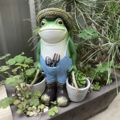 New OBOSOE Groda staty för trädgårdsdekoration - Antik hållande blomkruvor för gårdsgårdsdekoration - Djur samlbar och installerbar hantverksharts Trädgårdsprydnader