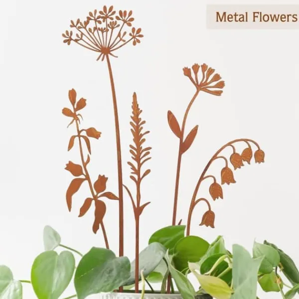 OBOSOE Metallblommor för Utomhusbruk – Dekorativa Trädgårdspinnar & Blomsterbäddsdekoration