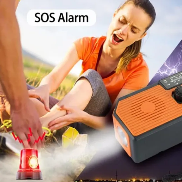 OBOSOE Nödradio Vevradio 5000mAh med Solcell & NOAA, Väderradio med LED-ficklampa för Camping Beredskapsplaner