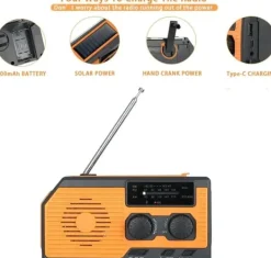 OBOSOE Nödradio Vevradio 5000mAh med Solcell & NOAA, Väderradio med LED-ficklampa för Camping Beredskapsplaner