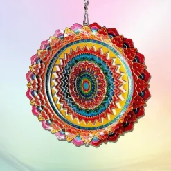 OBOSOE 2-Pack 3D-roterande Mandala vindspel – 15 cm Mandala Dekoration för Trädgård & Inomhusbruk, Flerfärgad