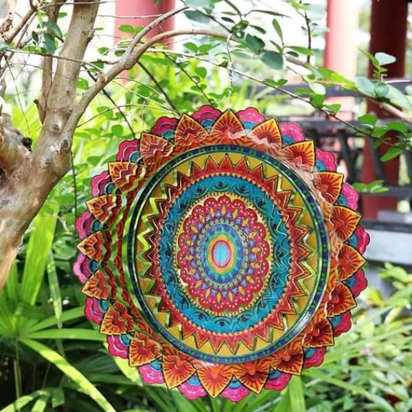 OBOSOE 2-Pack 3D-roterande Mandala vindspel – 15 cm Mandala Dekoration för Trädgård & Inomhusbruk, Flerfärgad