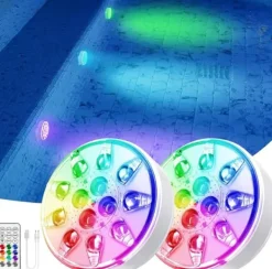 OBOSOE Poolbelysning 2-pack Uppladdningsbara LED Undervattenslampor, IP68 Vattentäta med Fjärrkontroll – För Pool, Spa & Fest