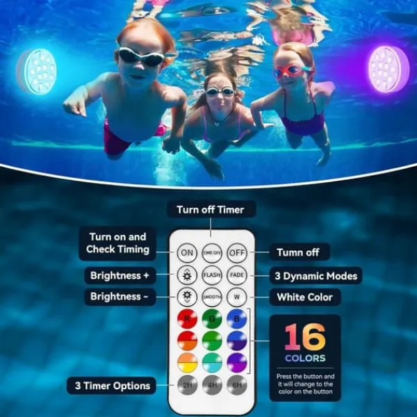 OBOSOE Poolbelysning 2-pack Uppladdningsbara LED Undervattenslampor, IP68 Vattentäta med Fjärrkontroll – För Pool, Spa & Fest