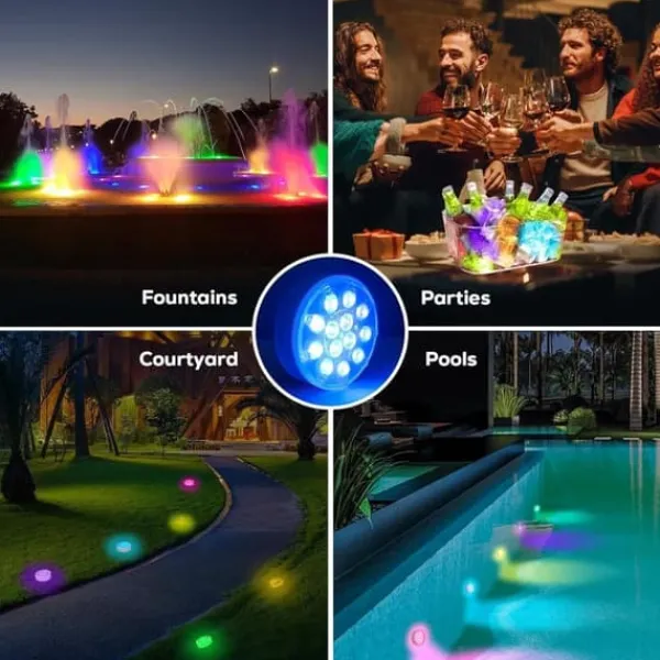 OBOSOE Poolbelysning 2-pack Uppladdningsbara LED Undervattenslampor, IP68 Vattentäta med Fjärrkontroll – För Pool, Spa & Fest