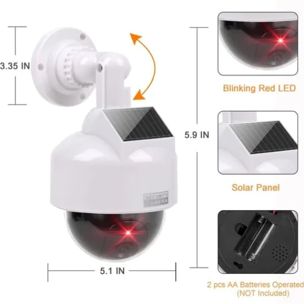 Clearance OBOSOE Solcellsdriven Fejkkamera med Blinkande Röd LED & Varningsdekal – För Inomhus/Utomhusbruk Falska Övervakningskameror