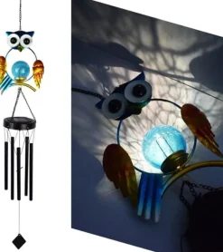 OBOSOE Solpowerad Uggle-Vindspel - 100 cm Vattentät Aluminium/Järn Vindklocka | Fjärran Hängdekoration för Trädgård & Utomhus