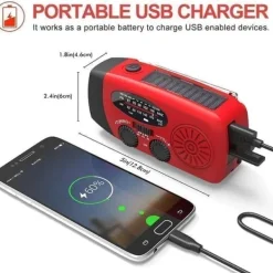 Best OBOSOE Vevradio med Solceller, Ficklampa och 2000mAh Powerbank SOS, röd Beredskapsplaner