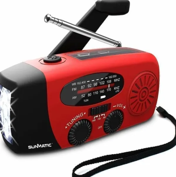 Discount OBOSOE Vevradio med Solceller, LED Ficklampa och 2000mAh Powerbank SOS SUNMATIC - Väderradio för hem- och campingnödsituationer med AM/FM-radio Beredskapsplaner