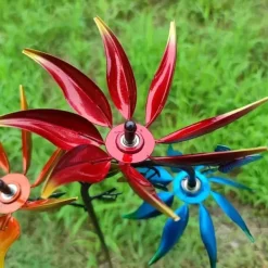 Sale OBOSOE Vinddriven blomster-vindmölla – färgglad trädgårdsdekor, gårdsprydnad, utomhusskulptur Vinddekoration