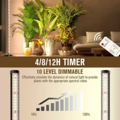 OBOSOE Växtlampa Inomhus 165cm - Fullspektrum LED Växtljus med Timer & 10 Dimningsnivåer - Stående Växtlampa för Växthus med Hängbeslag