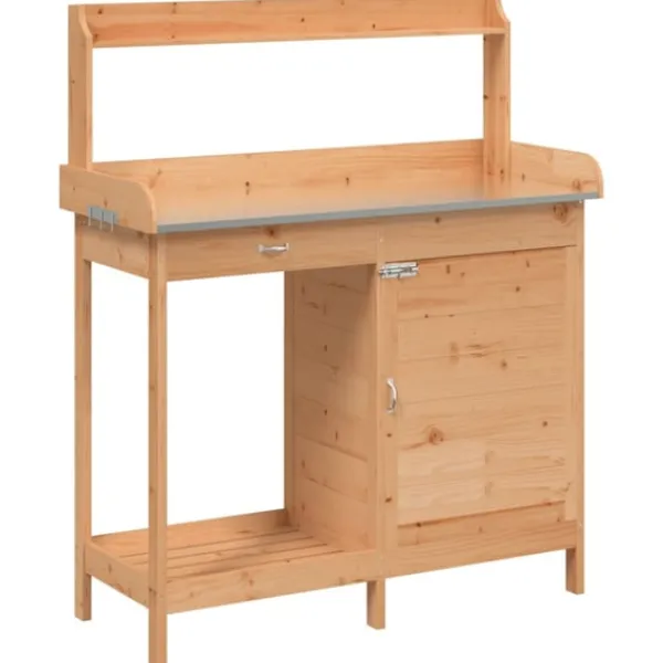 Sale Odlingsbänk med skåp brun 110,5x45x124,5 cm massivt granträ Planteringsbänkar