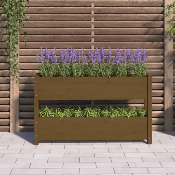 Best Odlingslåda honungsbrun 112x25x66 cm massiv furu Krukor & Växtbehållare