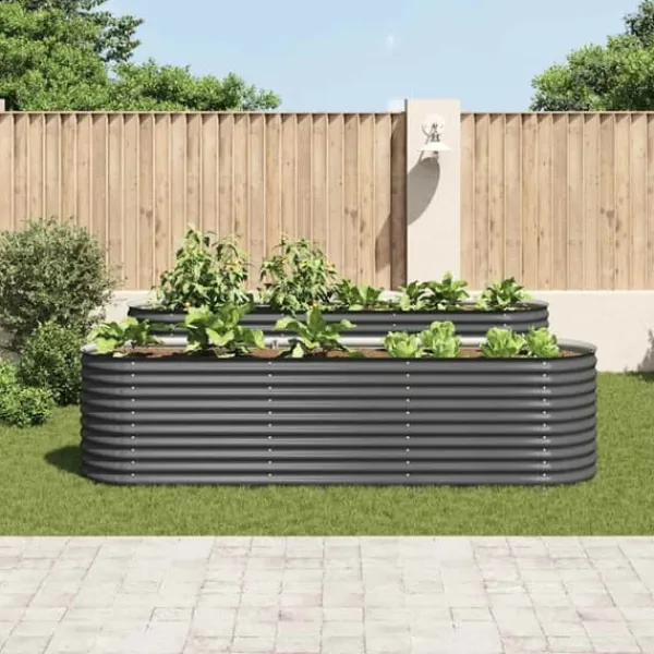 Online Odlingslåda i galvaniserat stål - Perfekt för trädgård och balkong | Färg: Grå | Storlek: 320x80x81 cm Krukor & Växtbehållare