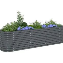 Online Odlingslåda i galvaniserat stål - Perfekt för trädgård och balkong | Färg: Grå | Storlek: 320x80x81 cm Krukor & Växtbehållare