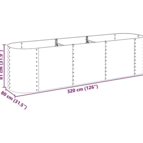 Online Odlingslåda i galvaniserat stål - Perfekt för trädgård och balkong | Färg: Grå | Storlek: 320x80x81 cm Krukor & Växtbehållare