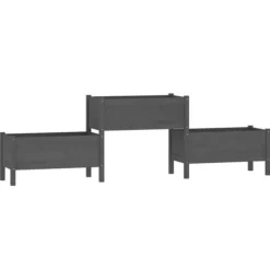 Best Odlingslåda i massiv furu - Upphöjd planteringsenhet med 3 blomlådor | Färg: Grå | Storlek: 245,5x44x75 cm Planteringsbänkar