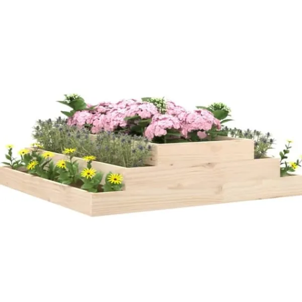 New Odlingslåda i massiv furu - Planteringslåda med 3 djup | Storlek: 110x110x27 cm Planteringsbänkar