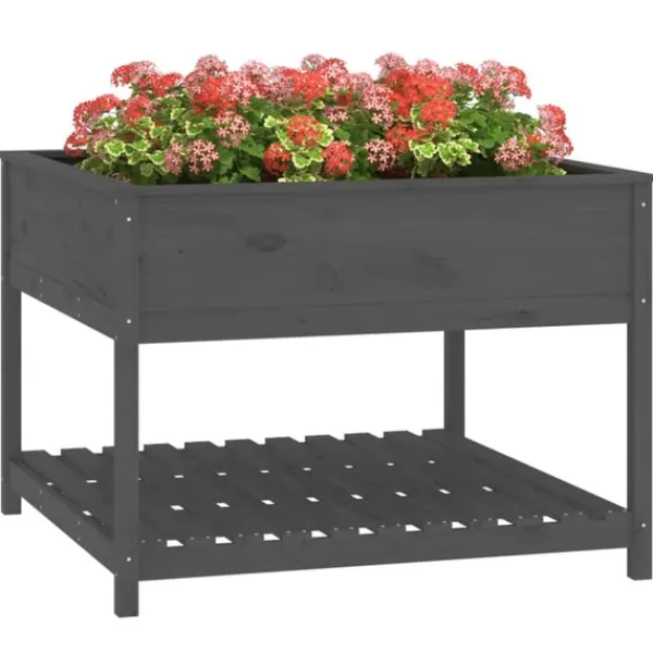 Discount Odlingslåda med hylla grå 111,5x111,5x81 cm massiv furu Planteringsbänkar