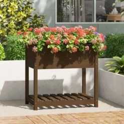 Outlet Odlingslåda med hylla honungsbrun 82,5x54x81 cm massiv furu Planteringsbänkar